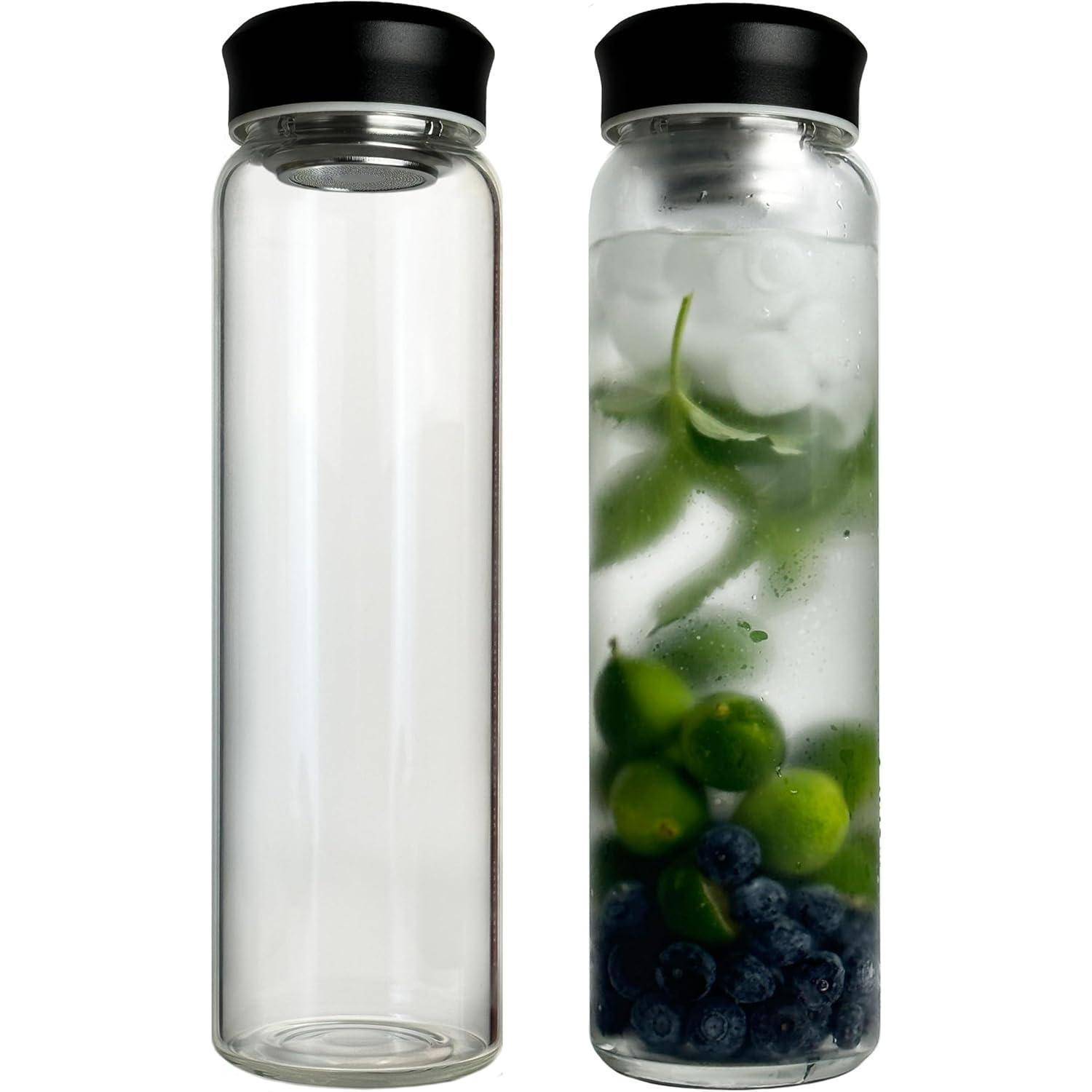 Trinkflasche Glas 1 l Borosilikat Edelstahldeckel Neoprenhülle