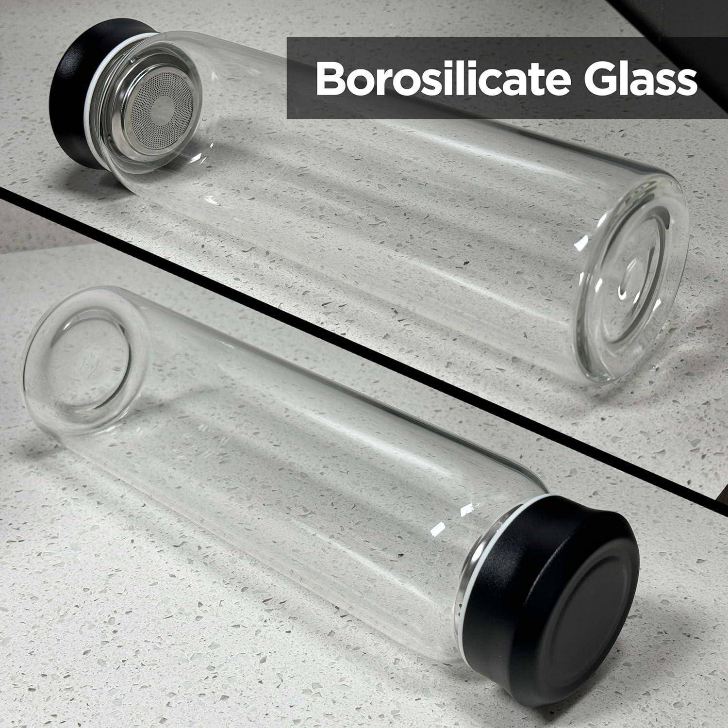 Trinkflasche Glas 1 l Borosilikat Edelstahldeckel Neoprenhülle