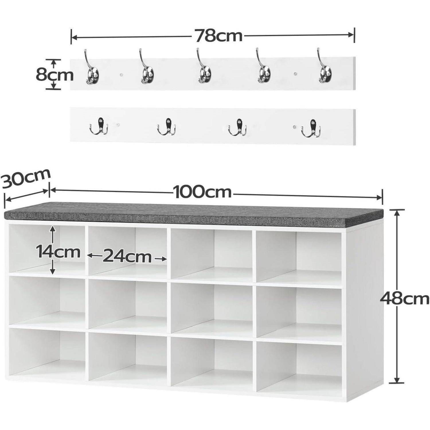 Garderobe Schuhregal Set Weiß + Grau 100 x 30 x 48 cm (L x W x H)