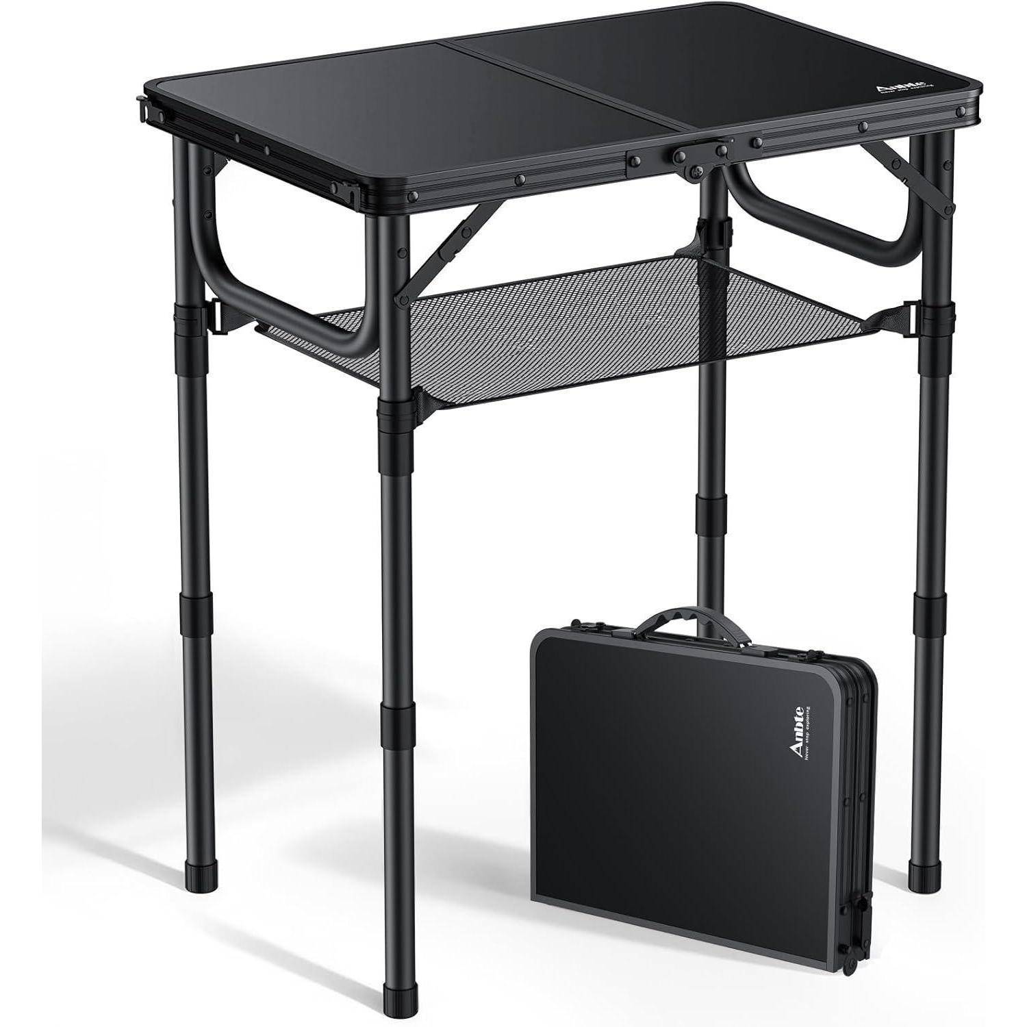 Campingtisch Klappbar 60x40cm Aluminium Höhenverstellbar Ganz Schwarz