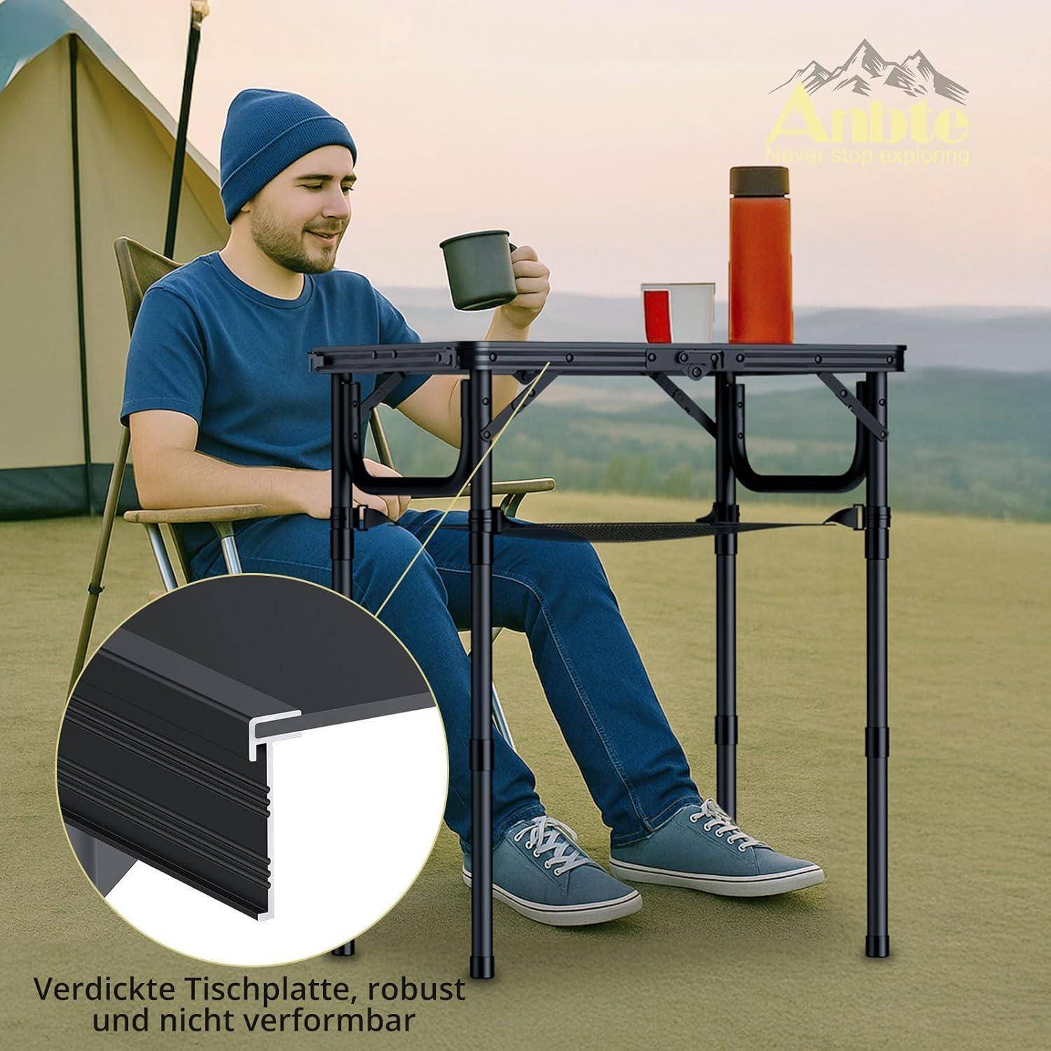 Campingtisch Klappbar 60x40cm Aluminium Höhenverstellbar Ganz Schwarz