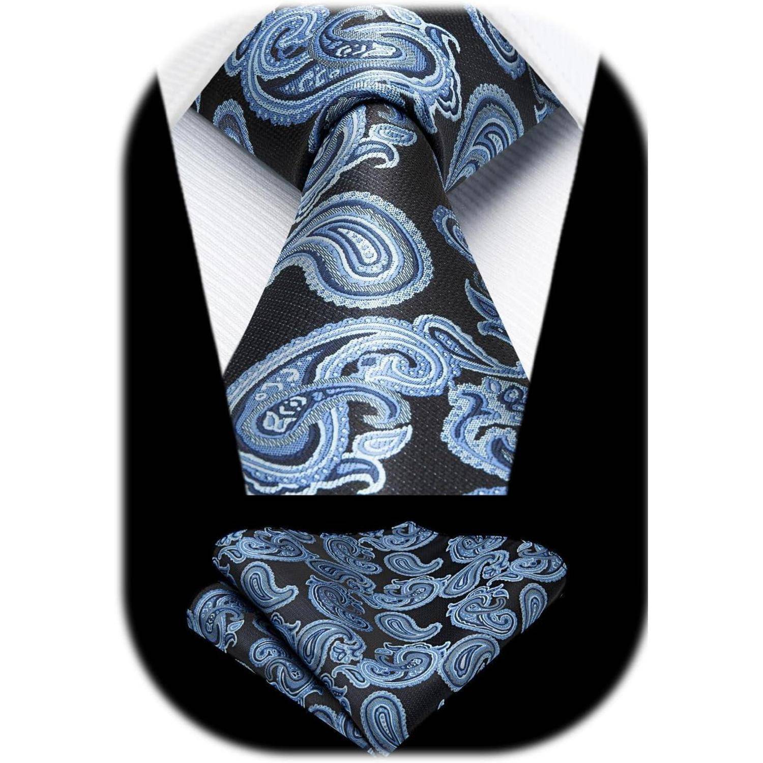 Krawatte Herren Paisley Einstecktuch Set Hochzeit Dunkelblau