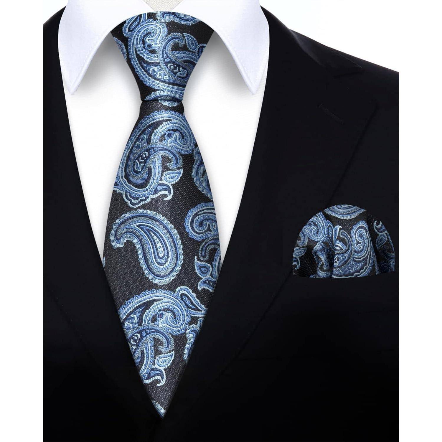 Krawatte Herren Paisley Einstecktuch Set Hochzeit Dunkelblau