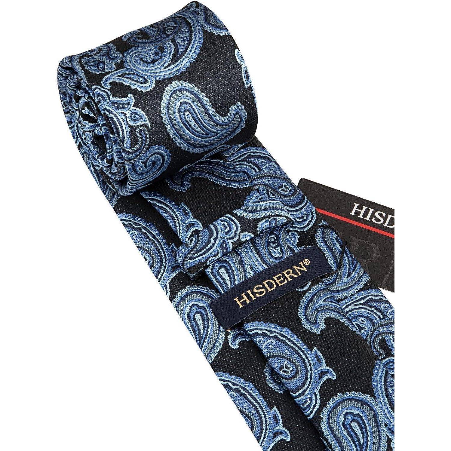 Krawatte Herren Paisley Einstecktuch Set Hochzeit Dunkelblau
