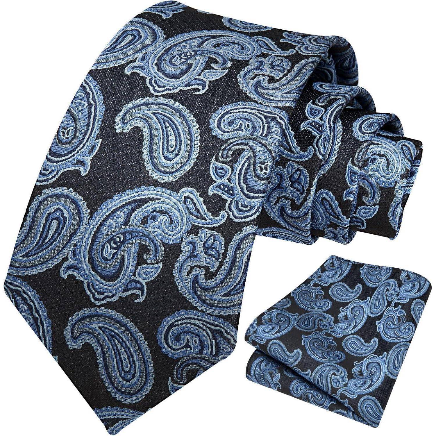 Krawatte Herren Paisley Einstecktuch Set Hochzeit Dunkelblau