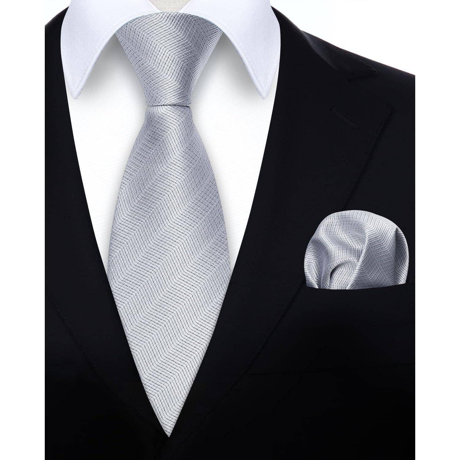 Krawatte Einstecktuch Set Herren Hochzeit Einheitsgröße silbergrau