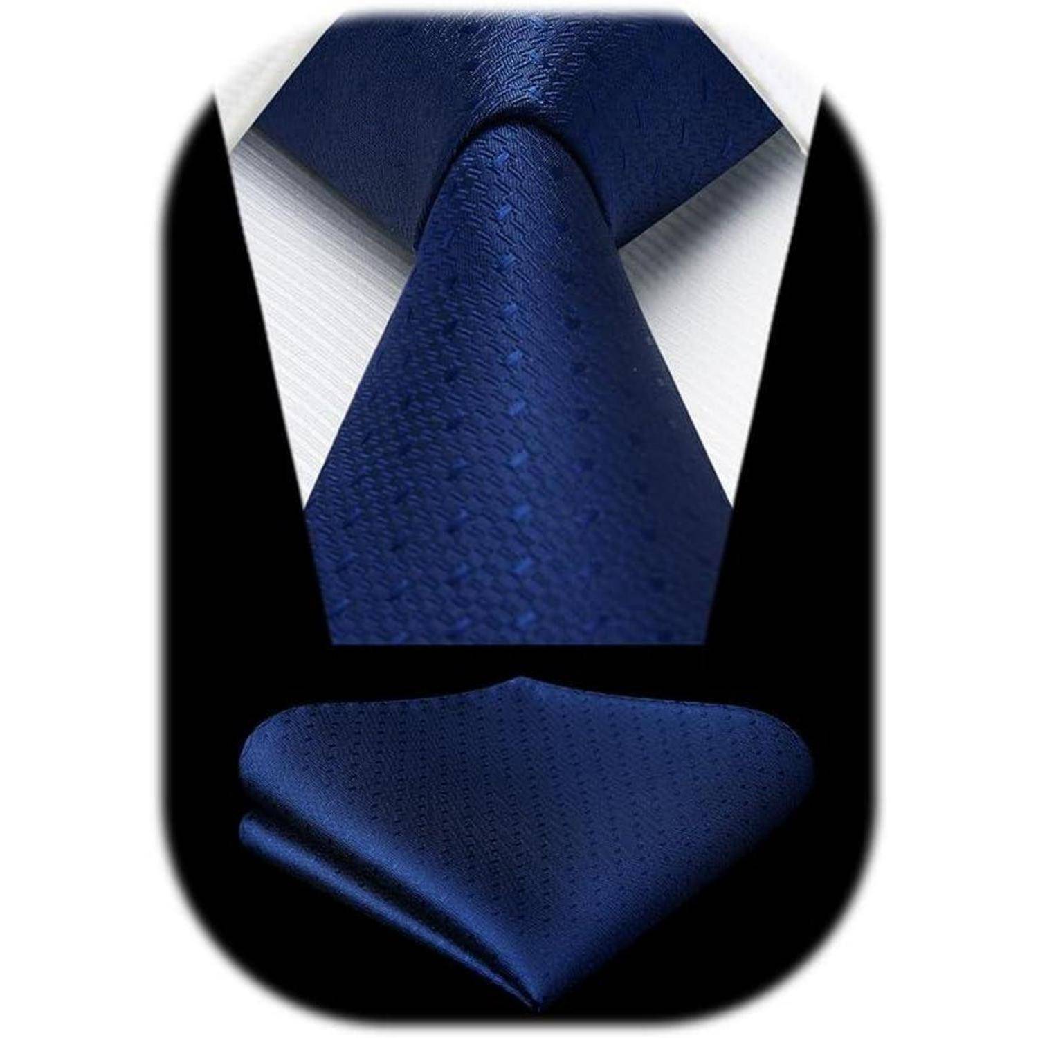 Krawatte Herren Hochzeit kariert Einstecktuch Set Blumen Marineblau 4