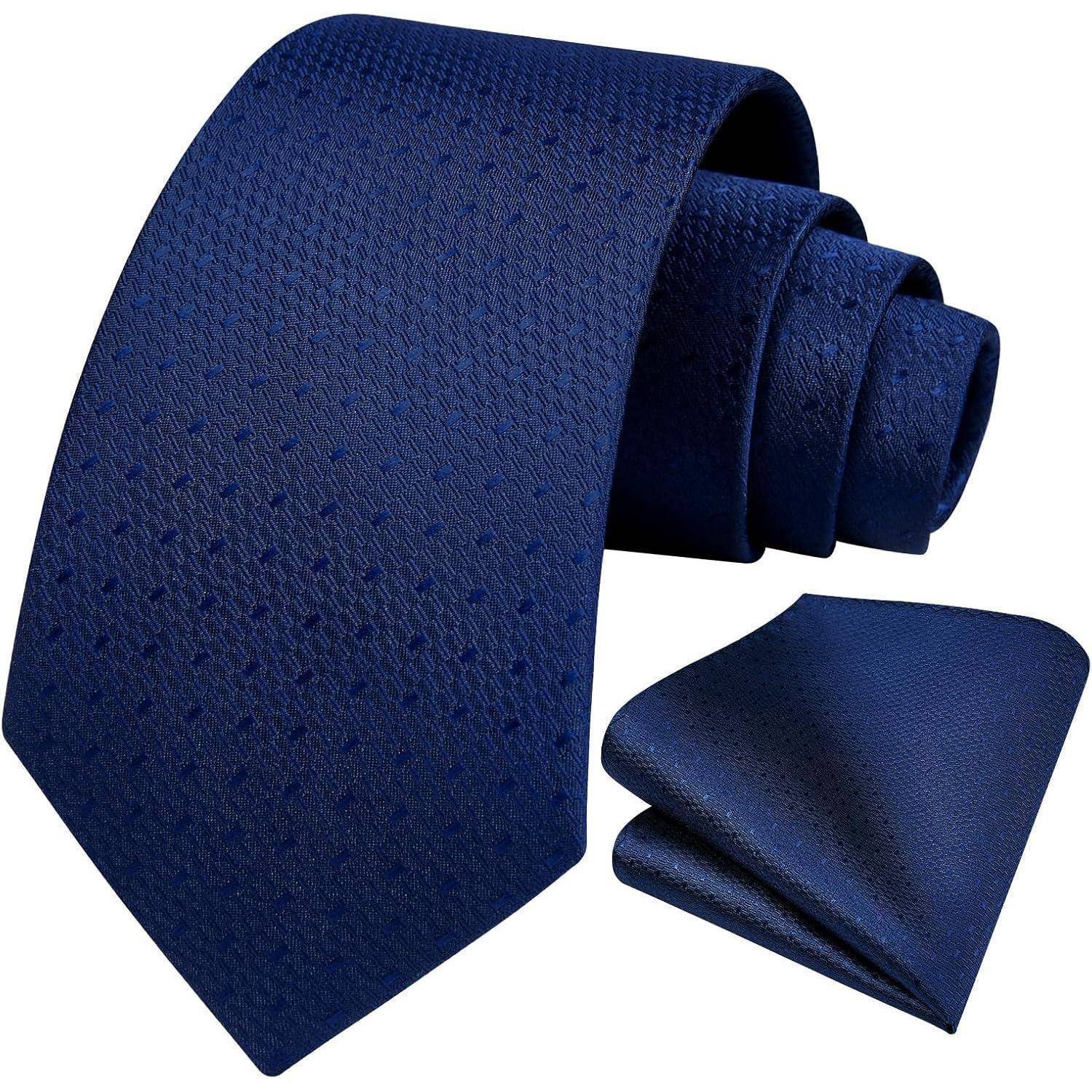 Krawatte Herren Hochzeit kariert Einstecktuch Set Blumen Marineblau 4
