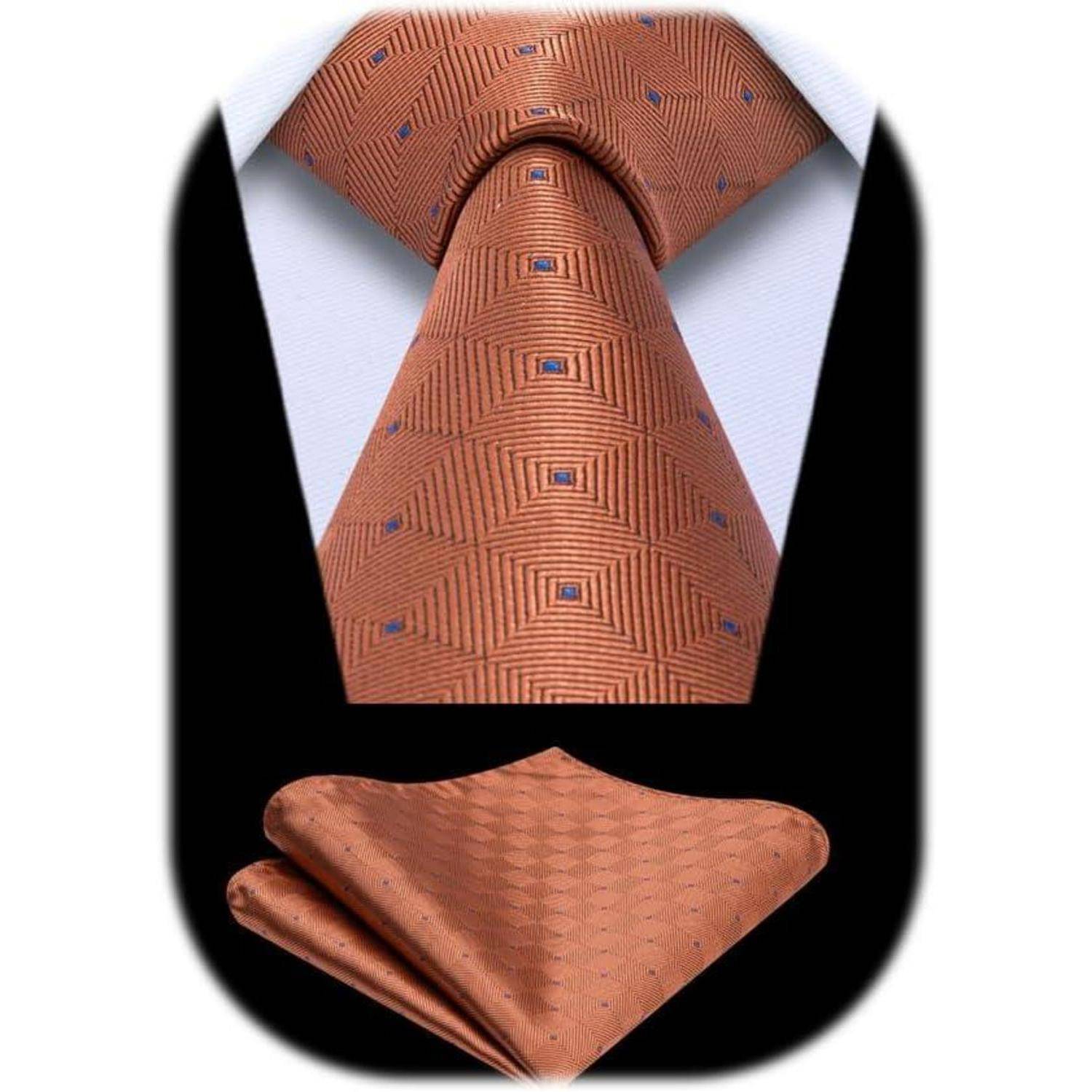 Krawatte Herren Hochzeit Plaid Einstecktuch Set Orange