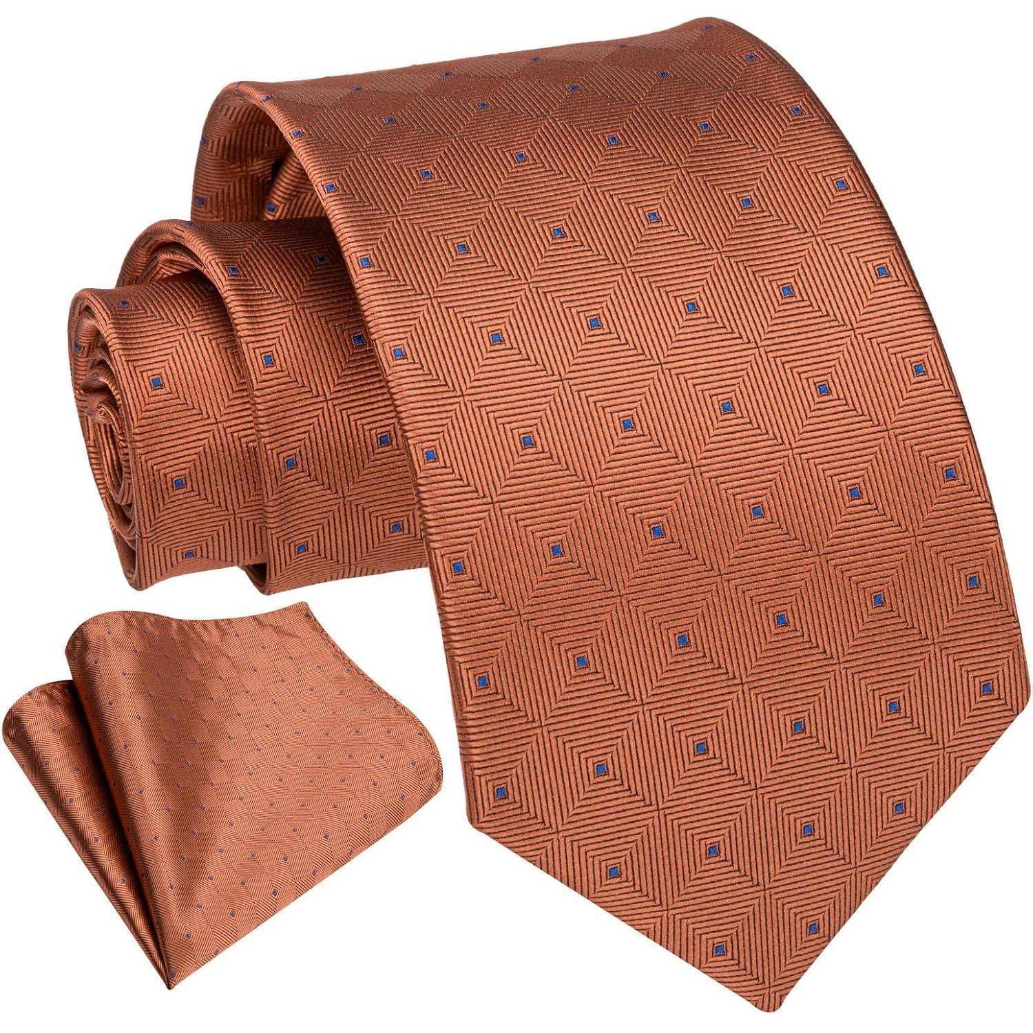 Krawatte Herren Hochzeit Plaid Einstecktuch Set Orange