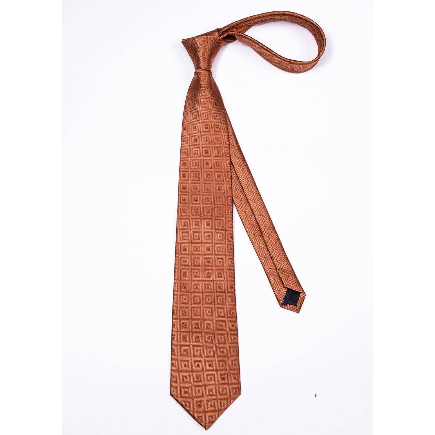 Krawatte Herren Hochzeit Plaid Einstecktuch Set Orange