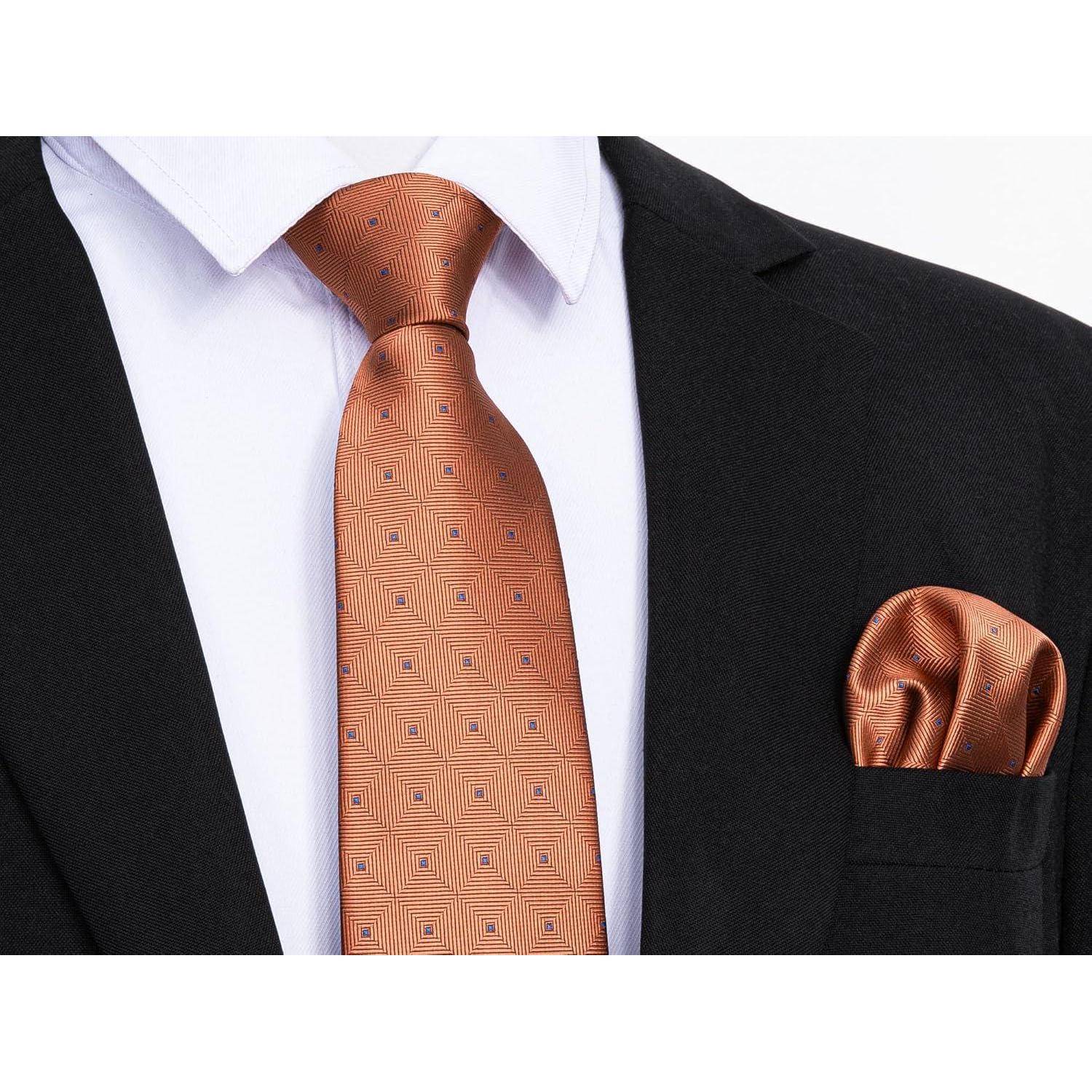 Krawatte Herren Hochzeit Plaid Einstecktuch Set Orange