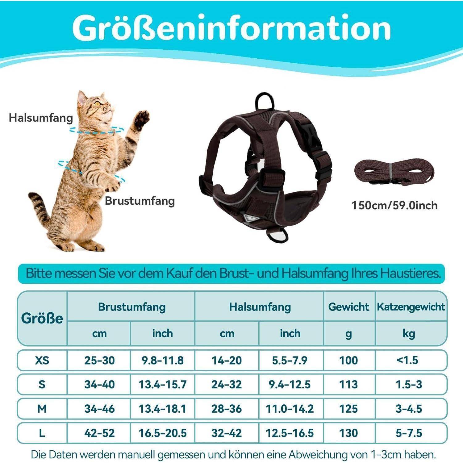 Katzengeschirr Ausbruchsicher Softgeschirr Leine Kitten M Braun