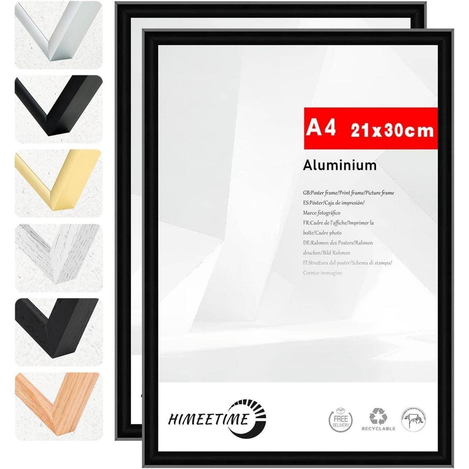Bilderrahmen A4 21x30 cm Schwarz Metall Alu Schwarz A4(21x29,7cm) 2x