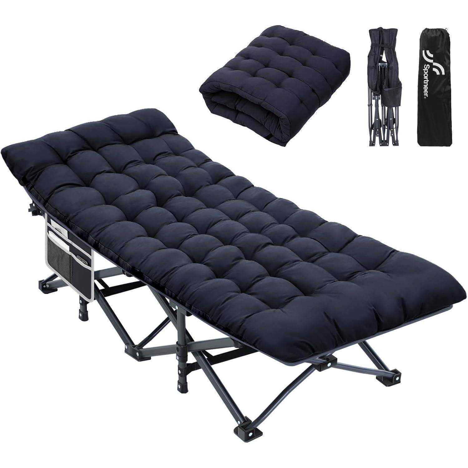 Feldbett Klappbett Matratze Campingbett Tragfähigkeit schwarz schwarz