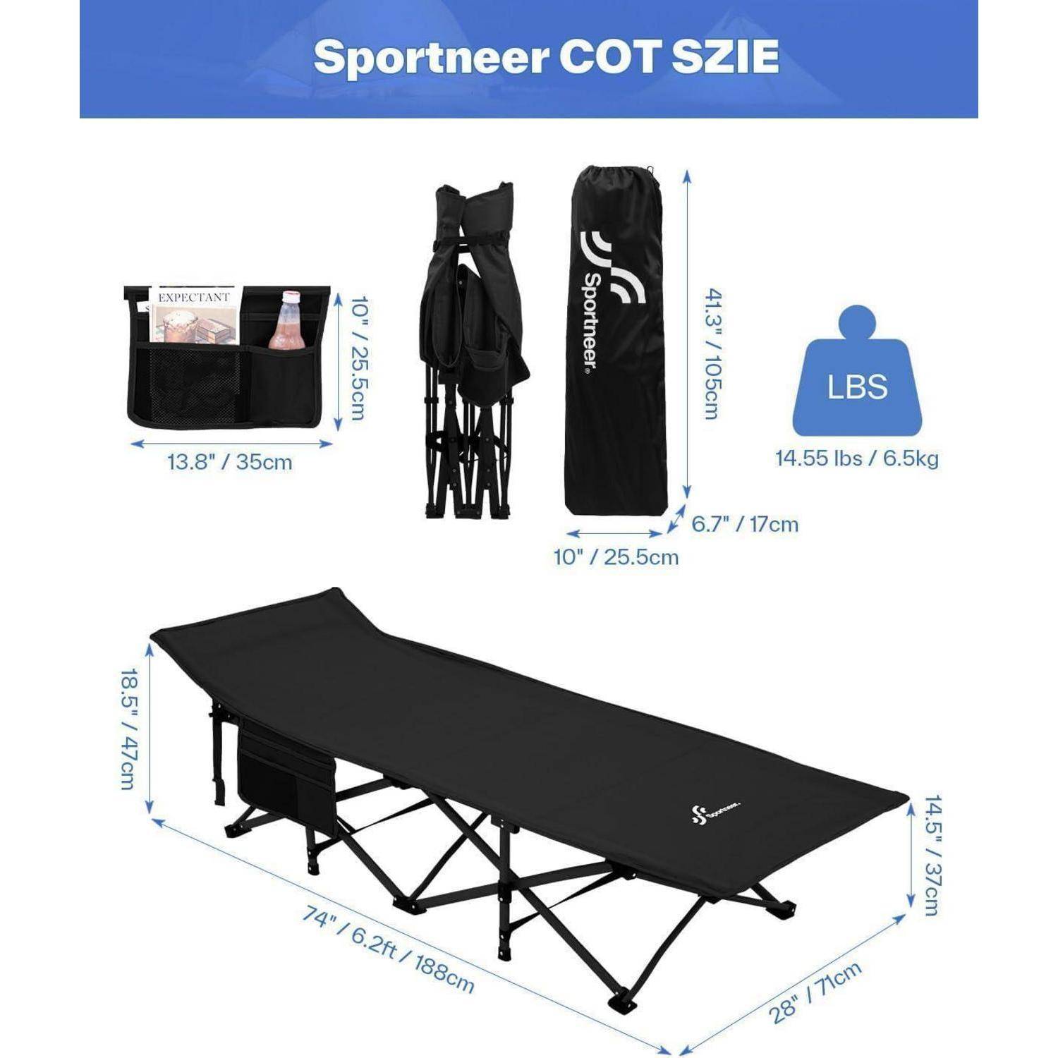 Feldbett Klappbett Matratze Campingbett Tragfähigkeit schwarz schwarz