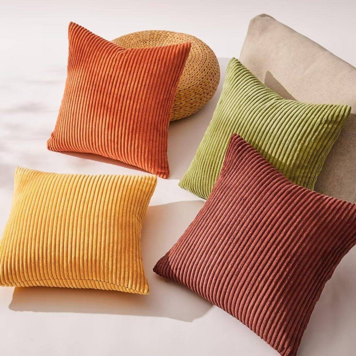 Kissenbezug Cord Herbst Dekokissen 50 x 50 cm 4 Stück Gelb Orange