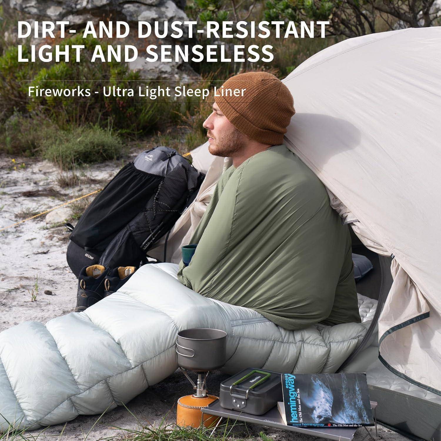Hüttenschlafsack Ultralight Liner 128g Backpacking Hostels Grün