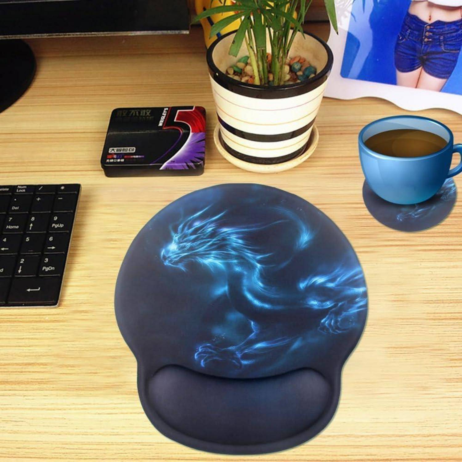 Mauspad Handauflage Gelkissen Untersetzer Computer Blauer Drache