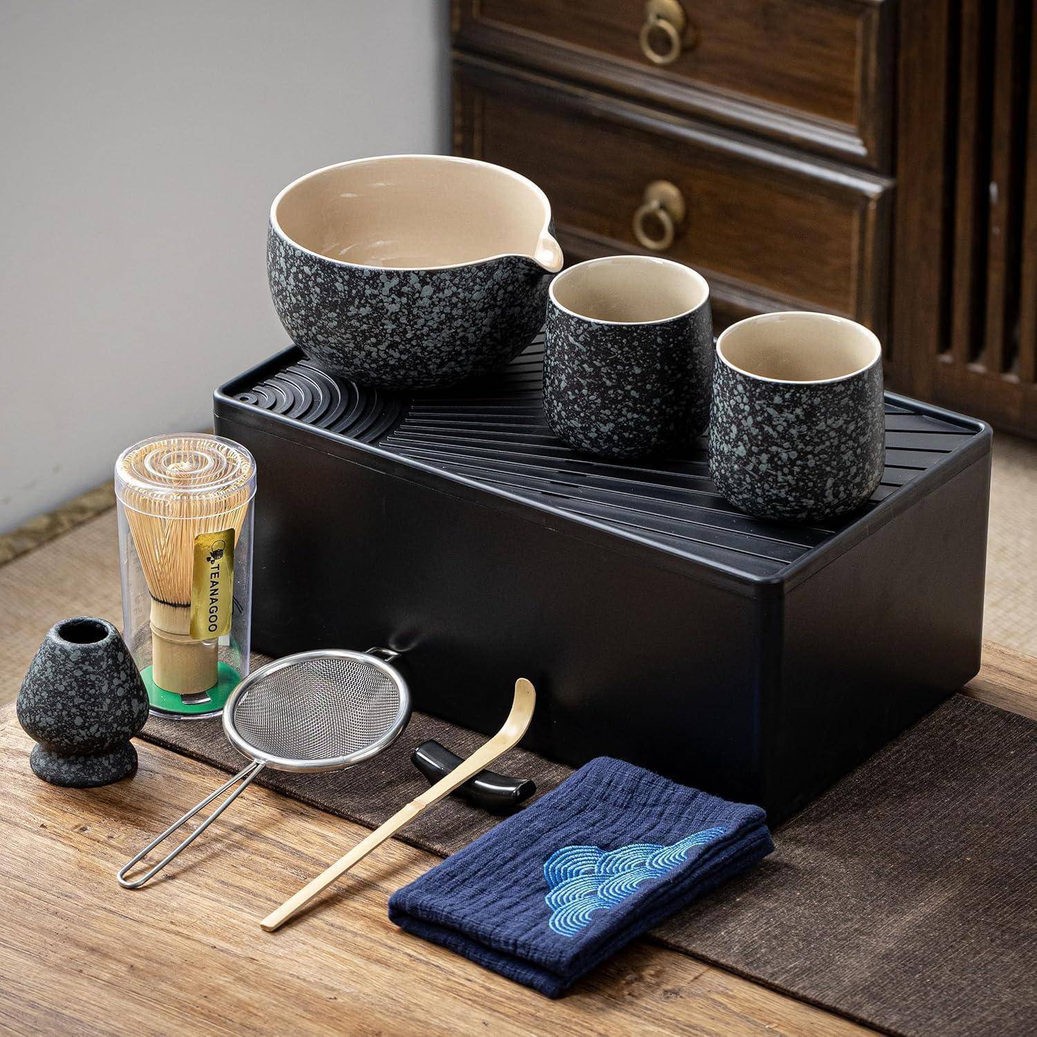 Matcha Set Bowl Tragbares &amp; Aufbewahrungsset Rocky-schwarz Grau+++