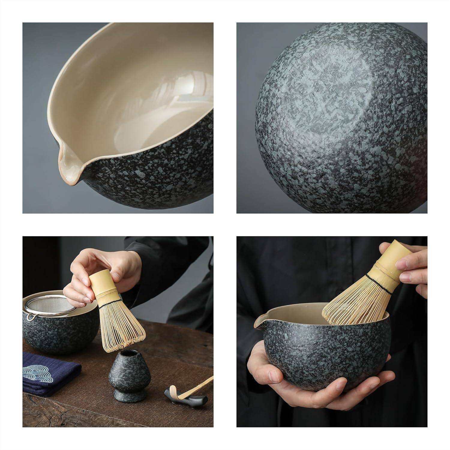 Matcha Set Bowl Tragbares &amp; Aufbewahrungsset Rocky-schwarz Grau+++