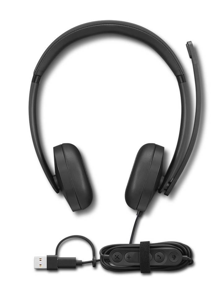 Schwarzes kabelloses Bluetooth-Headset mit einem einzelnen Over-Ear-Ohrstück, verstellbarem Kopfbügel, Schwenkmikrofon und Inline-Steuerkabel mit USB-Anschluss.