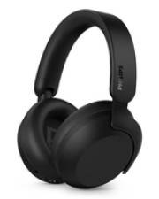 Schwarze kabellose Over-Ear-Kopfhörer mit gepolsterten Ohrmuscheln und Kopfbügel, seitlich mit der Aufschrift 