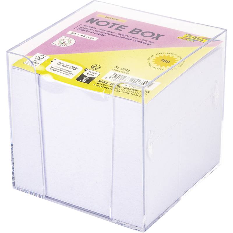 folia Zettelbox, Kunststoff, 90 x 90 mm, glasklar / weiß