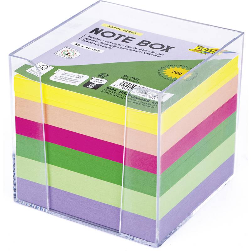 folia Zettelbox, Kunststoff, 90 x 90 mm, glasklar / farbig