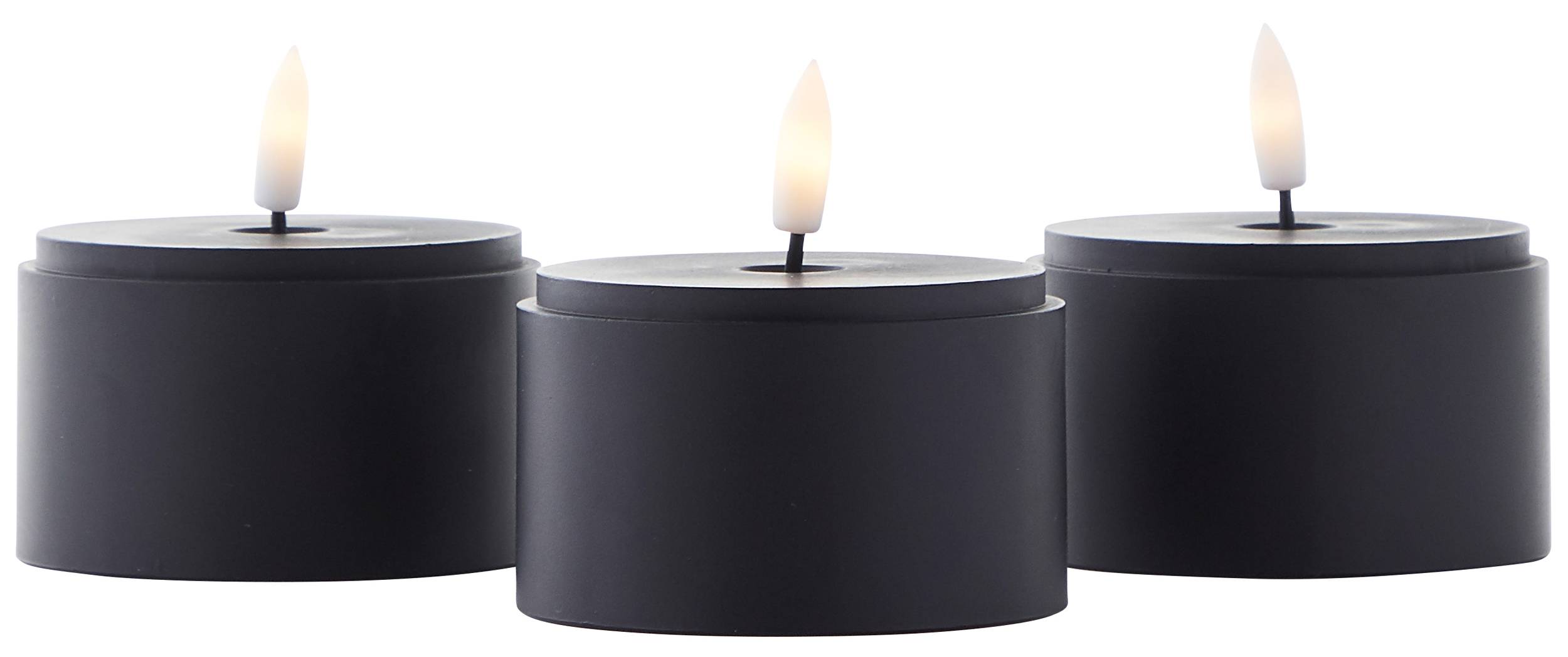 BRILLIANT LED-Kerzen, Ø 8 cm, Rauchglas, 10/12,5/15 cm, schwarz, 3er-Set