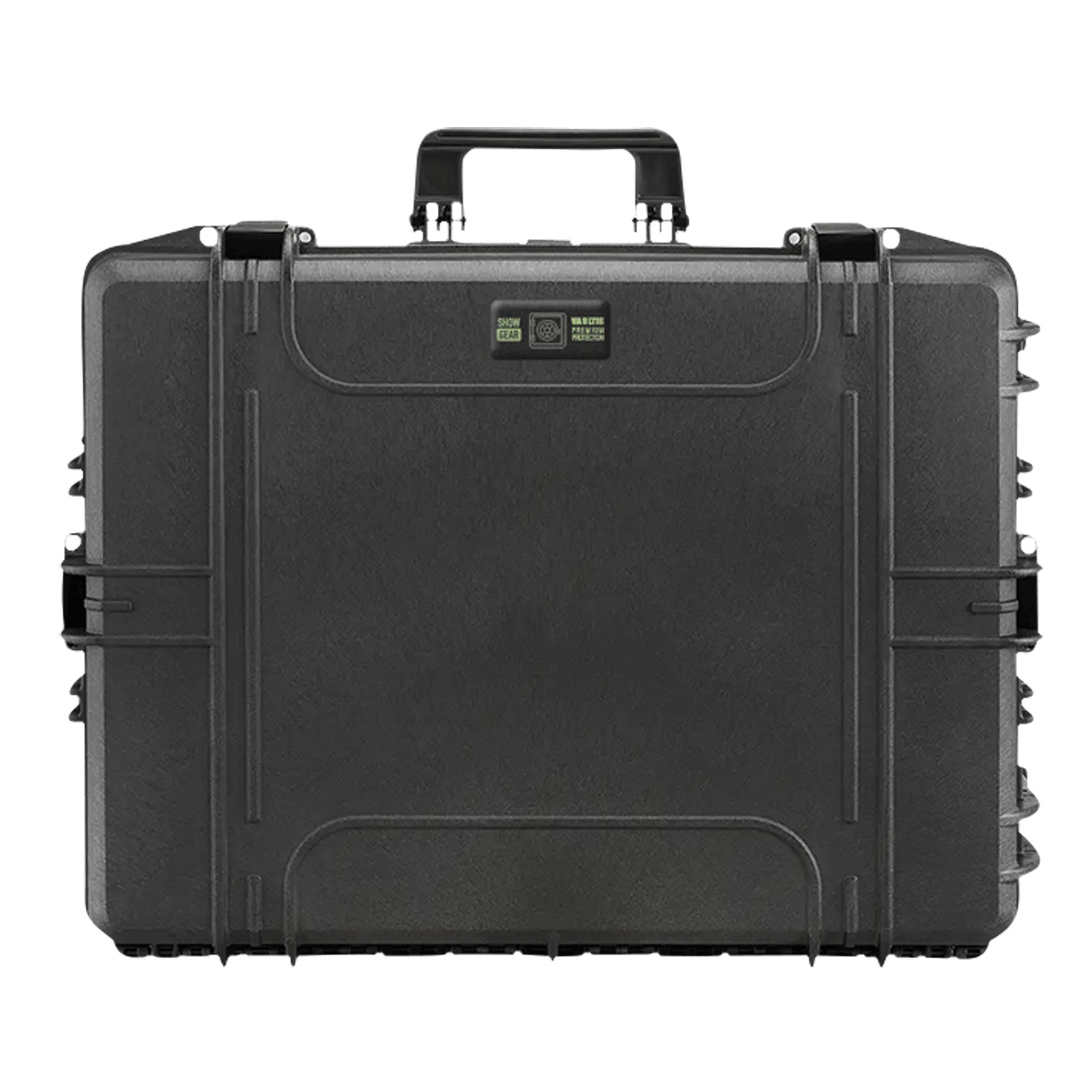Ein robuster schwarzer Transportkoffer mit Griff und sicheren Verschlüssen, der entwickelt wurde, um empfindliche Ausrüstung sicher zu transportieren.