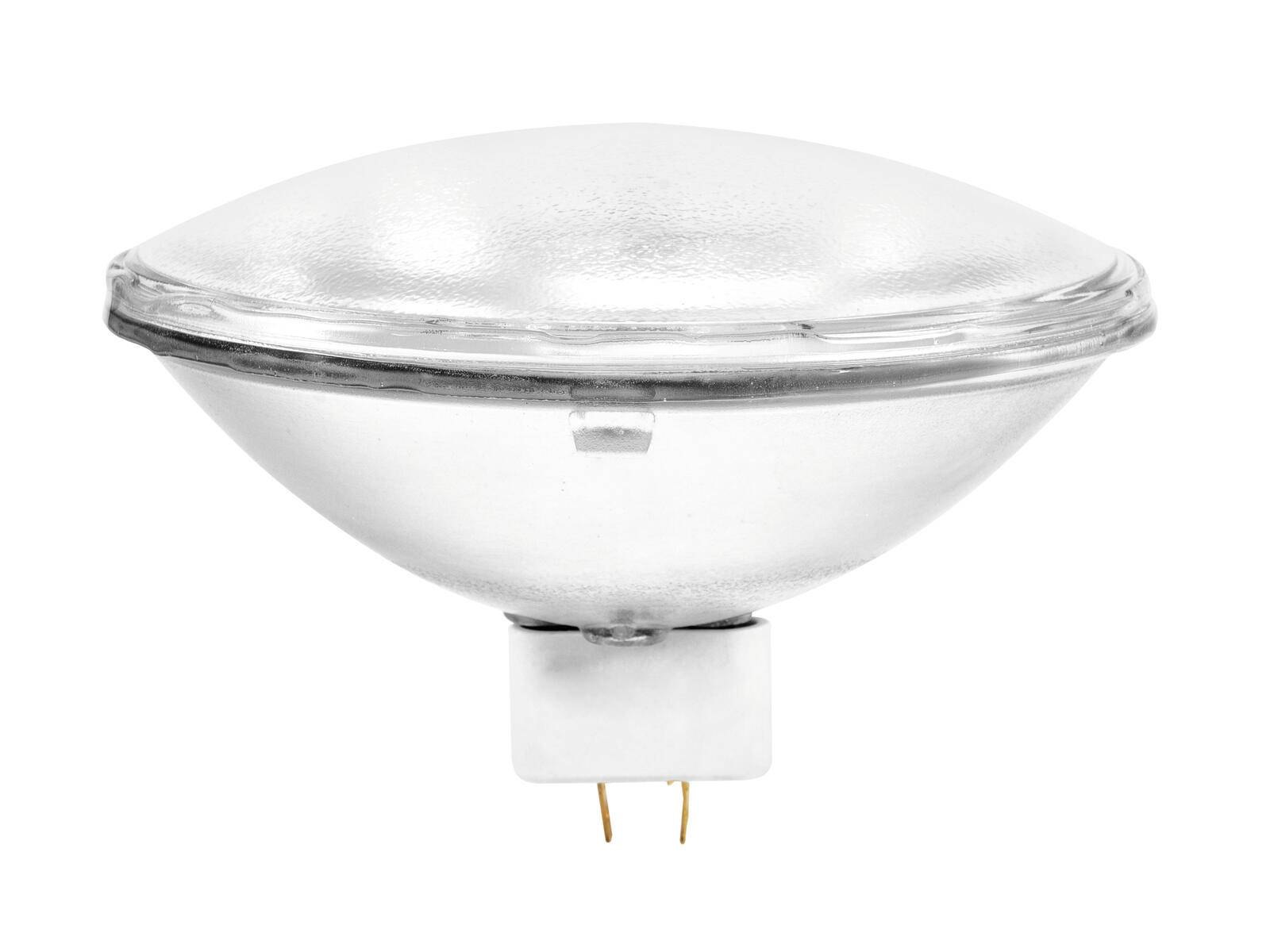 Eine klare, gewölbte Halogenlampe mit zwei Anschlussbolzen, entwickelt für hochintensive, fokussierte Beleuchtung.