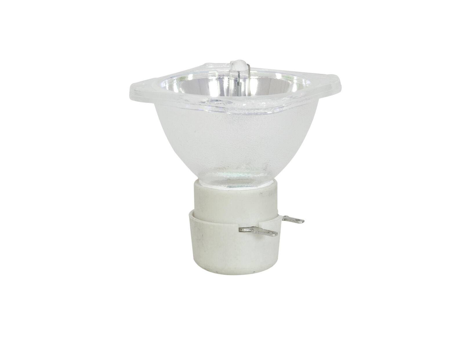 Eine transparente Halogenglühbirne mit einer breiten, runden Glasoberfläche und einer weißen Keramikfassung, geeignet für gezielte Beleuchtung in einer modernen Leuchte.