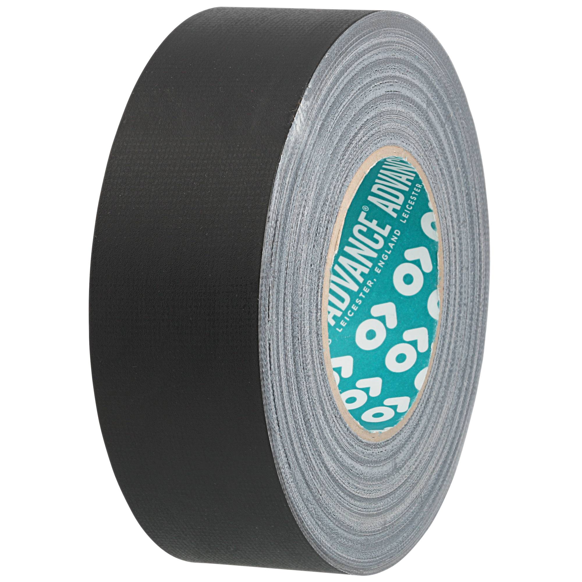 Eine Rolle schwarzes Klebeband mit einem blauen Kern, der weiße kreisförmige Muster aufweist und für verschiedene Reparatur- und Abdichtungsaufgaben verwendet wird.