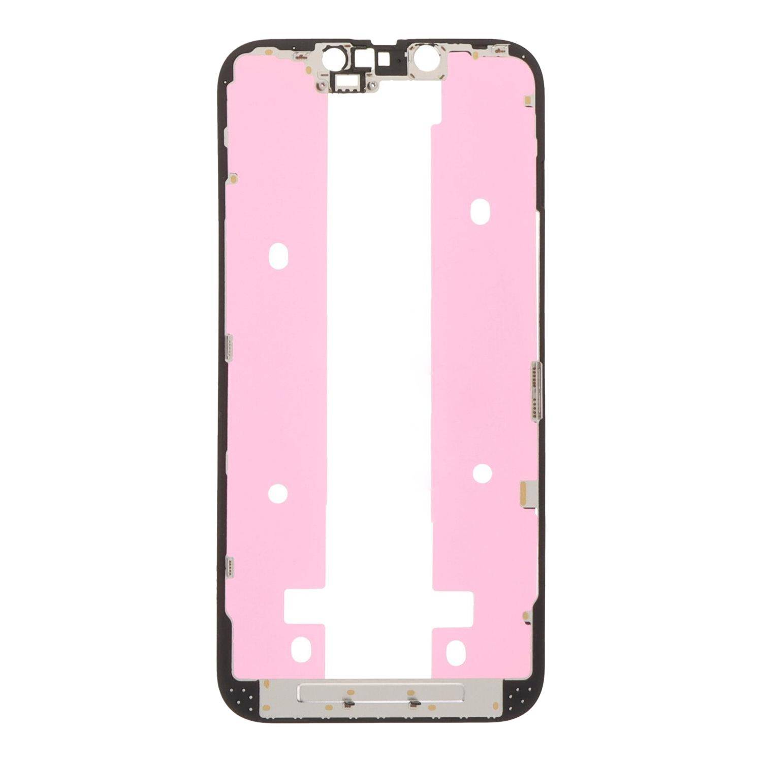 Ein rosa Telefonrahmen, der Aussparungen für Tasten und Anschlüsse zeigt, kompatibel mit einem unspezifizierten Smartphone-Modell.