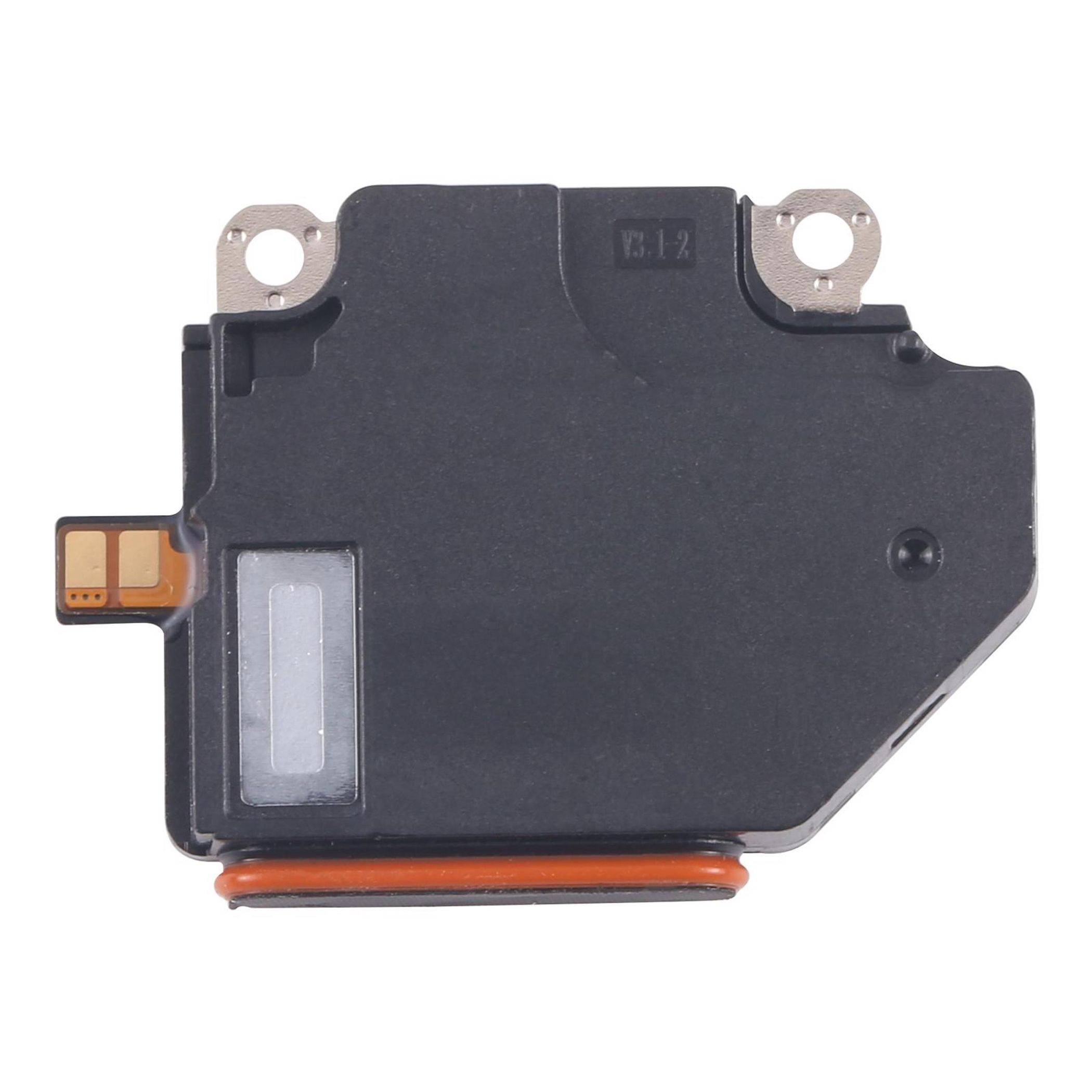 Eine kleine, rechteckige elektronische Komponente mit schwarzem Gehäuse und Metallverbindern an der Oberfläche, wahrscheinlich für den Einsatz in elektronischen Geräten.