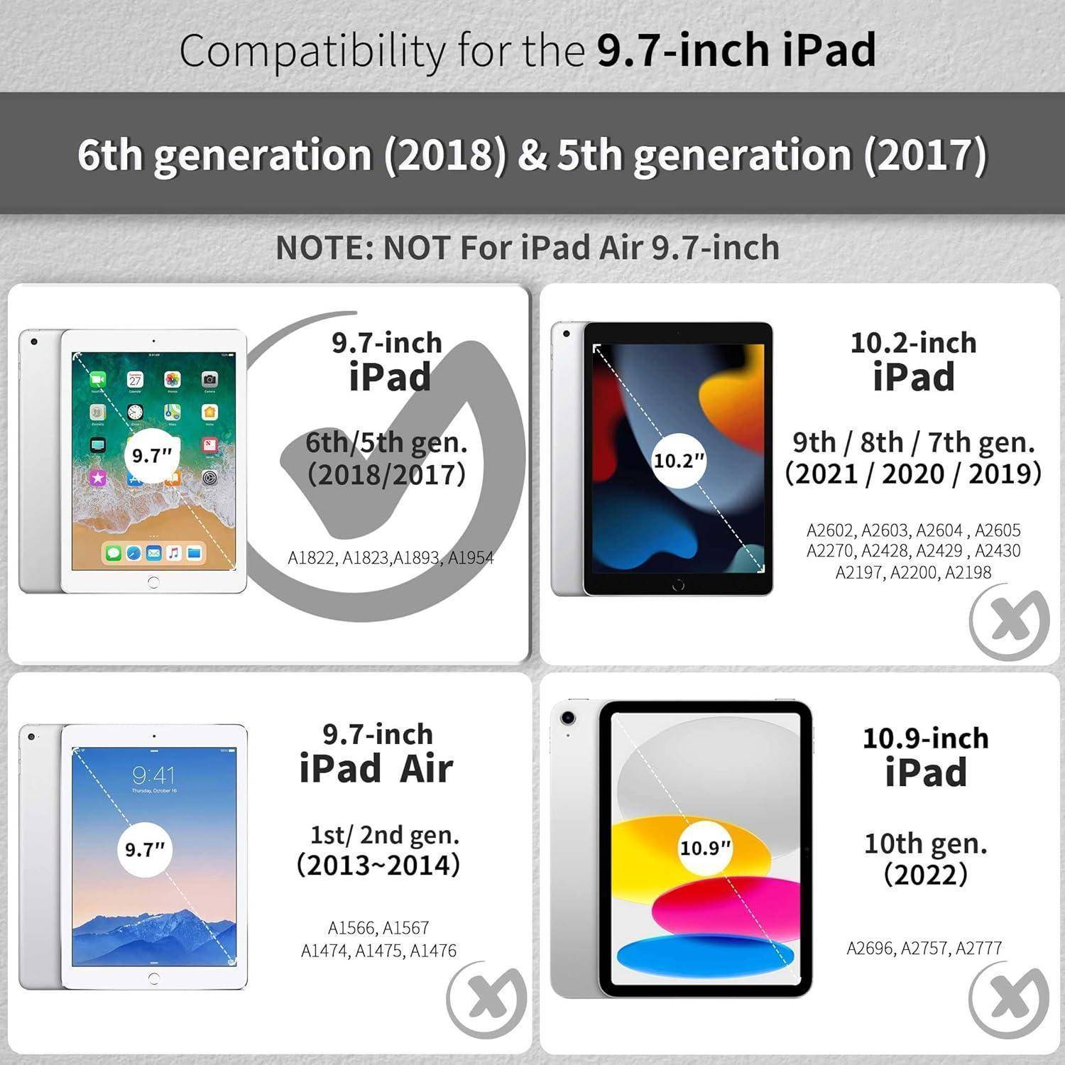 Kompatibilität für das 9,7-Zoll iPad, 6. Generation (2018) & 5. Generation (2017). Nicht für iPad Air 9,7-Zoll.
