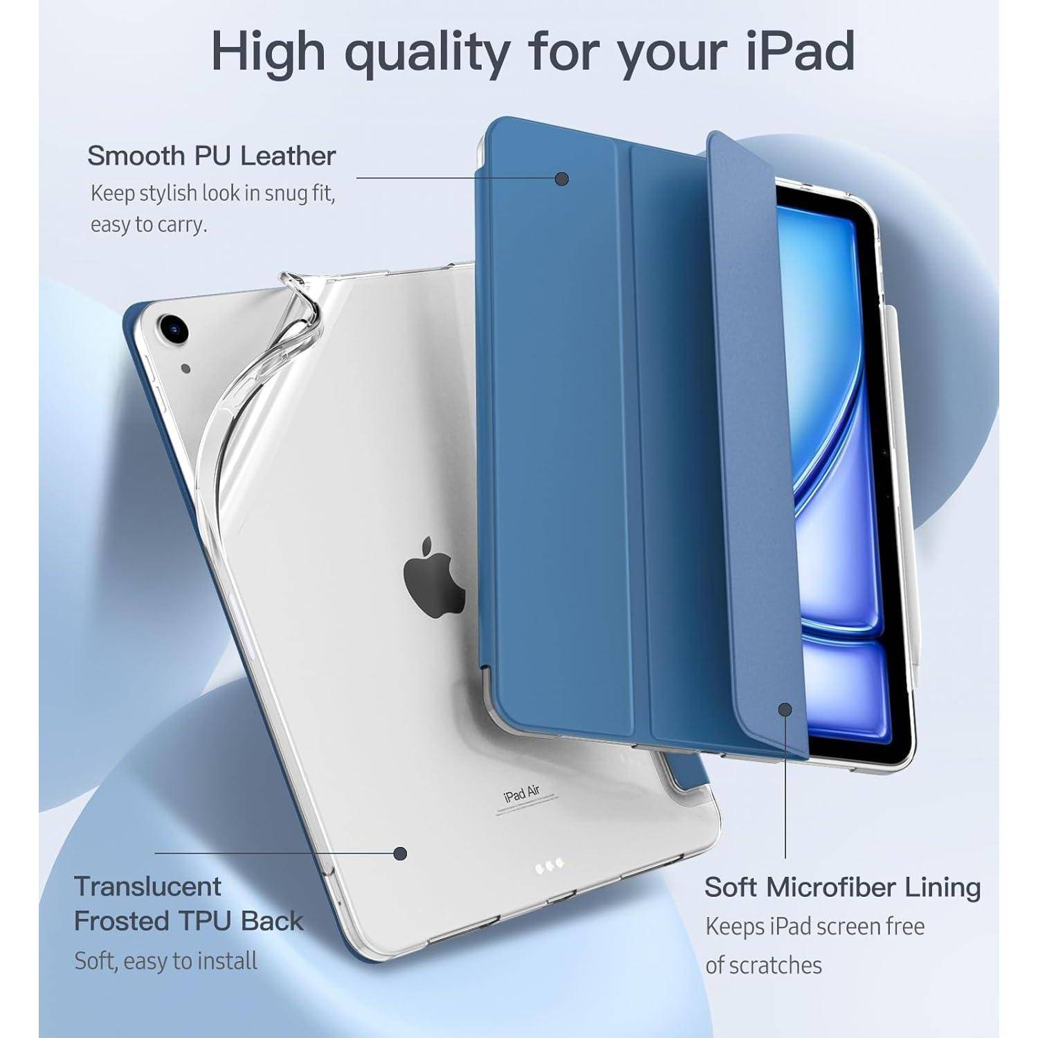 iPad-Hülle aus weichem PU-Leder mit weichem Mikrofaserfutter. Mit transluzenter, matter TPU-Rückseite. Fördert Qualität und Stil.