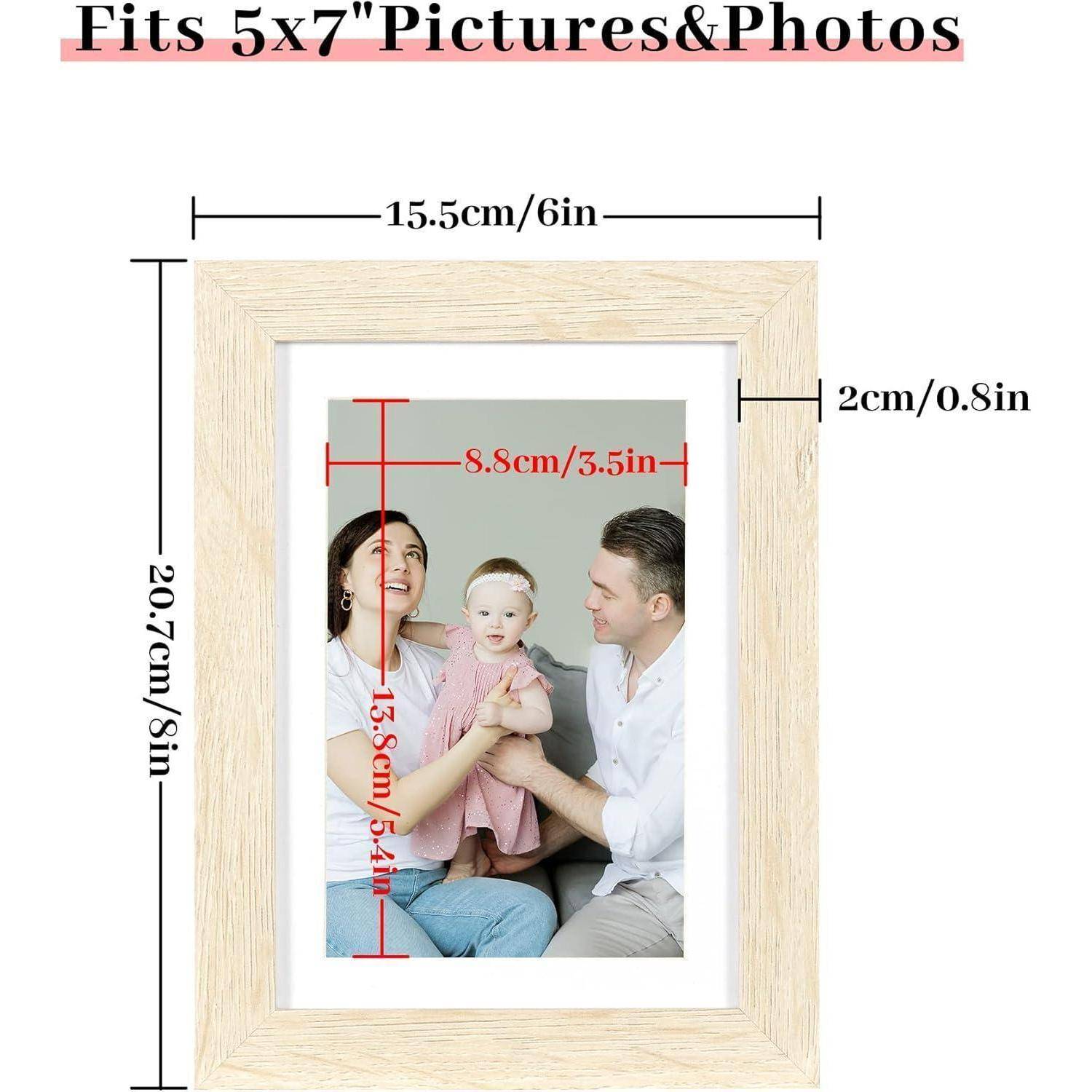 Holz-Fotorahmen passt für 5x7-Zoll-Bilder, Außenmaße 20,7 cm x 15,5 cm, innere Anzeigebereich 13,8 cm x 8,8 cm.