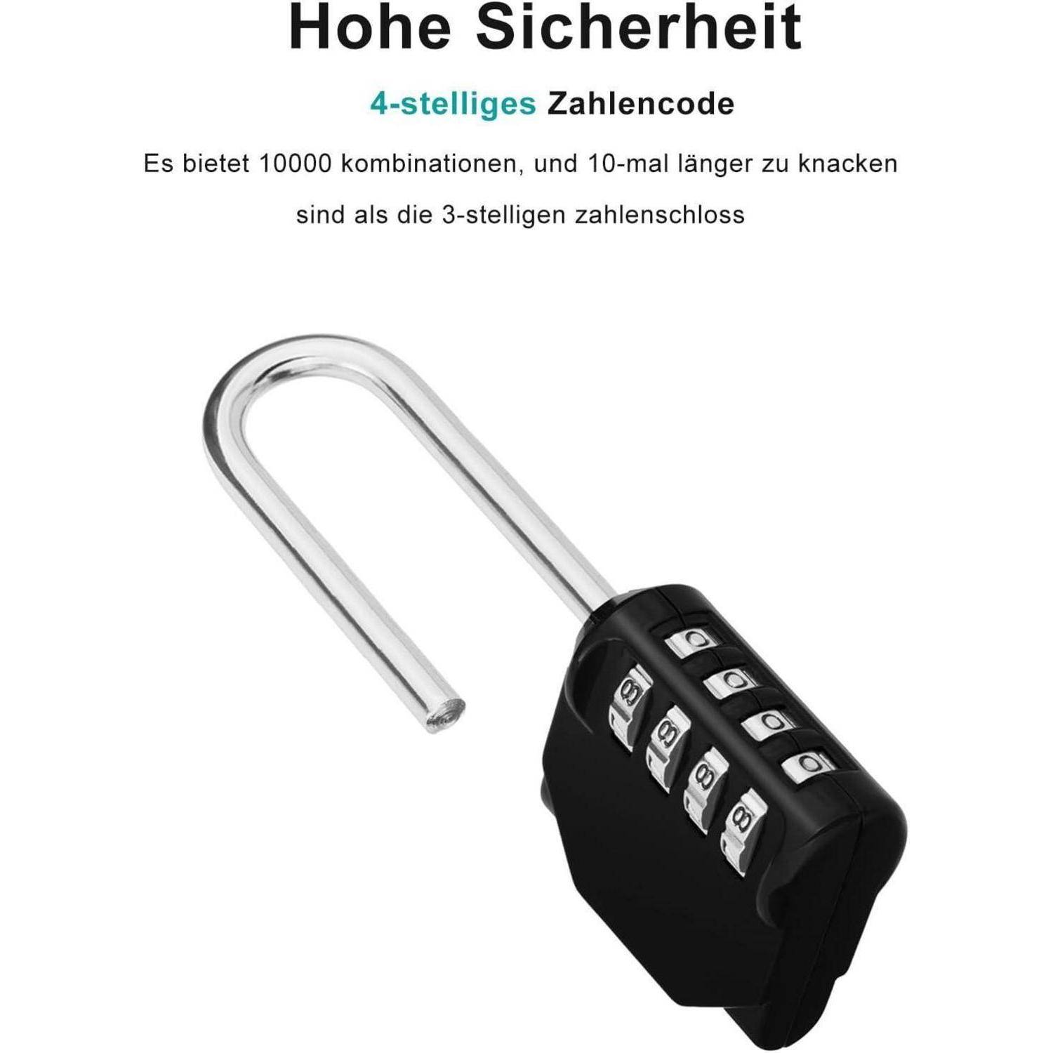 Zahlenschloss 4 Stellig Hoher Bügel 2 Stücke Schwarz Lang