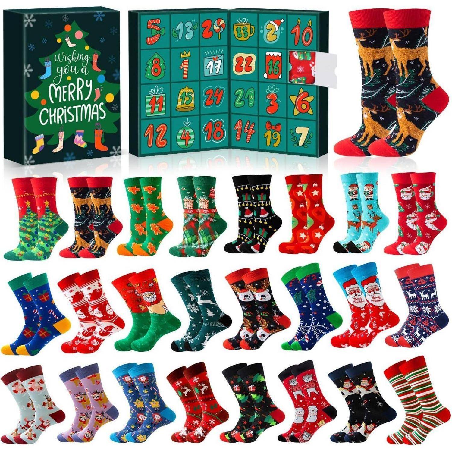 Socken Adventskalender 24 Weihnachtssocken für Damen Herren Kinder