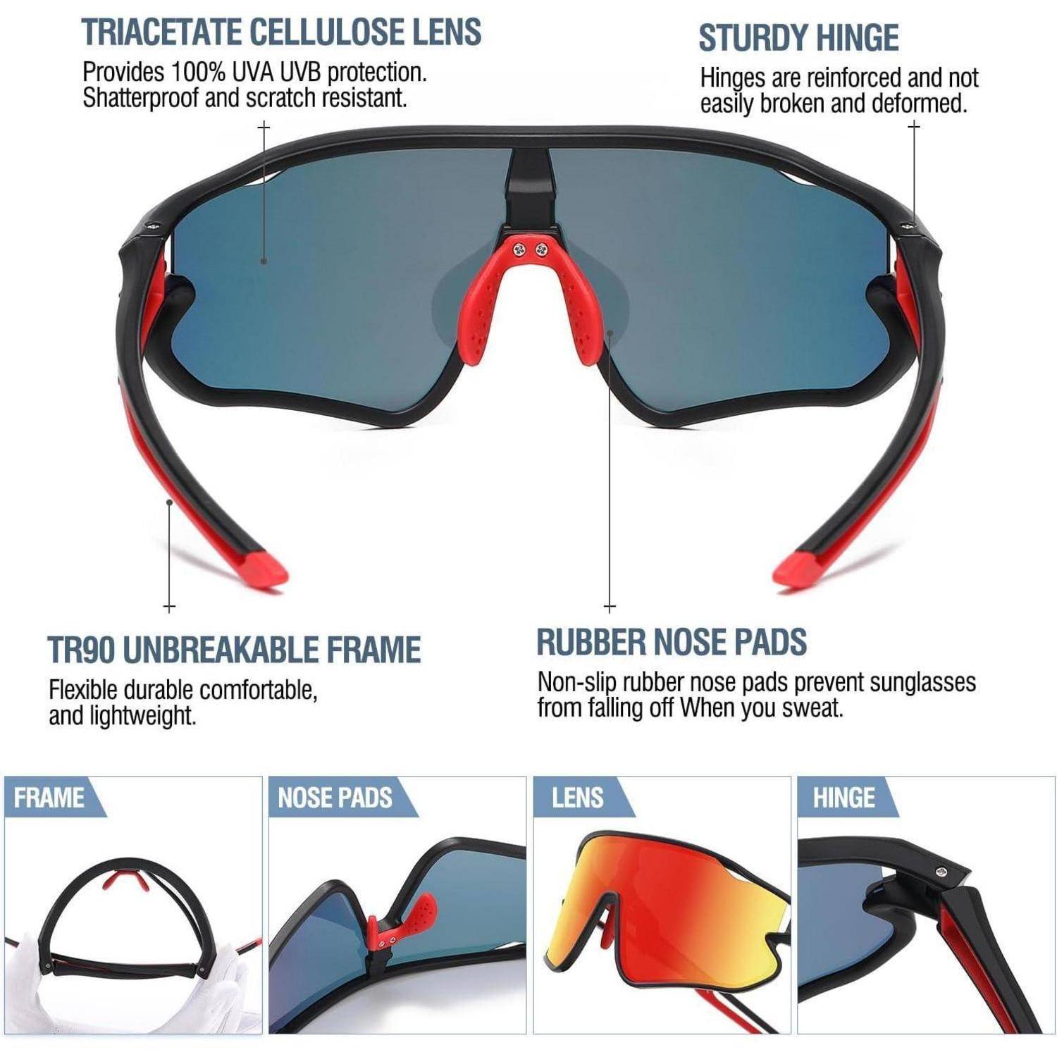 Sonnenbrille mit Triacetatzellulose-Linse, die 100% UVA/UVB-Schutz bietet, robuste Scharnier, TR90 unzerbrechlicher Rahmen und Gummi-Nasenpads.