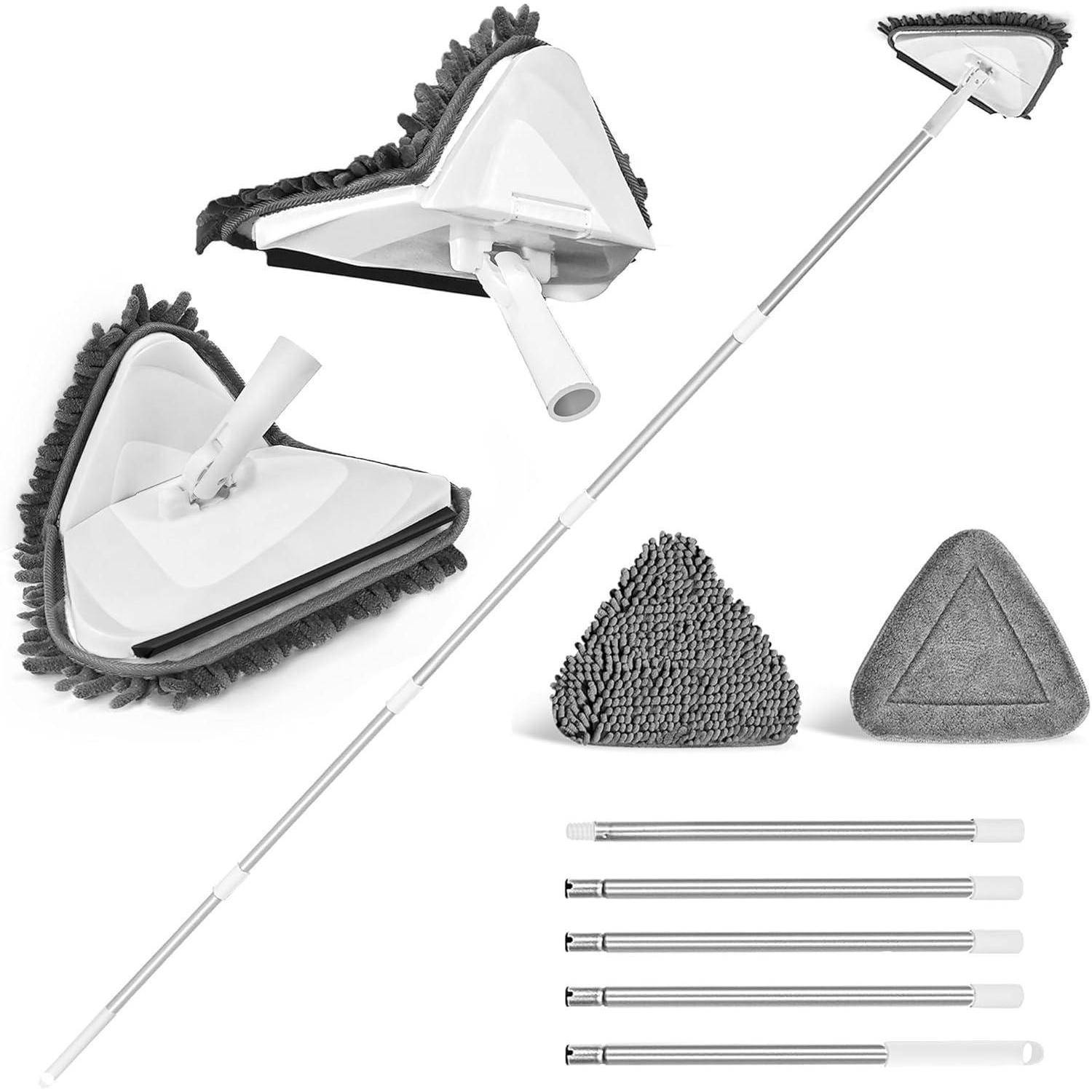 Dreieck-Mopp-Set mit langem Griff, dreieckigen Mopp-Köpfen und Reinigungspads für die Bodenreinigung.