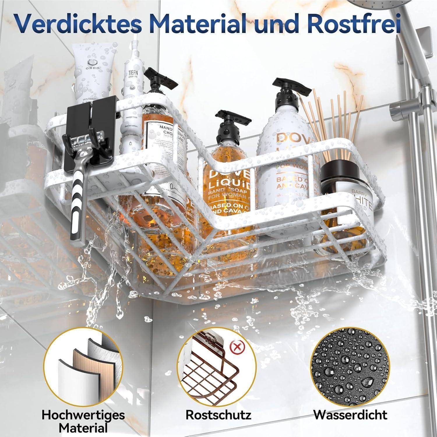 Dusch-Aufbewahrungsregal zur Aufnahme verschiedener Flaschen, hervorgehobene Merkmale: hochwertige Materialien, rostbeständig und wasserdicht.
