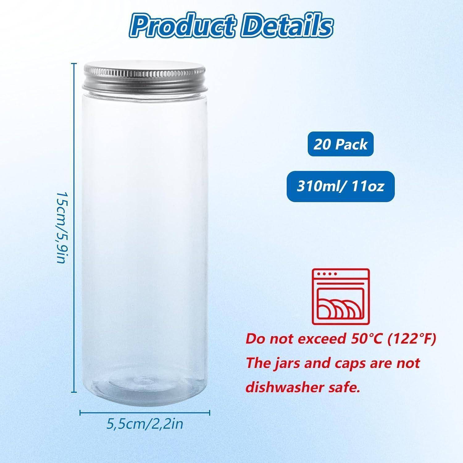 Glasglas mit 310 ml/11 oz Fassungsvermögen, 15 cm hoch, 5,5 cm breit. Warnung: Nicht geeignet für die Spülmaschine, nicht über 50°C (122°F) erhitzen. 20er-Pack.