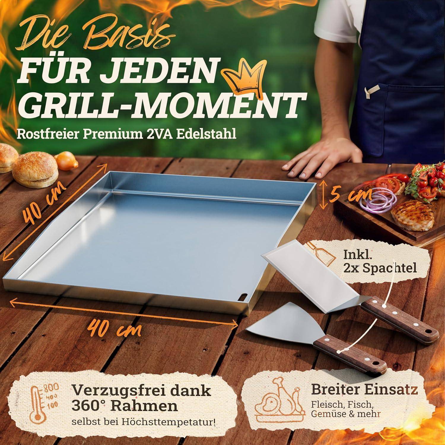 Plancha Grillplatte 40x40cm Edelstahl Plancha-set 40x40cm
