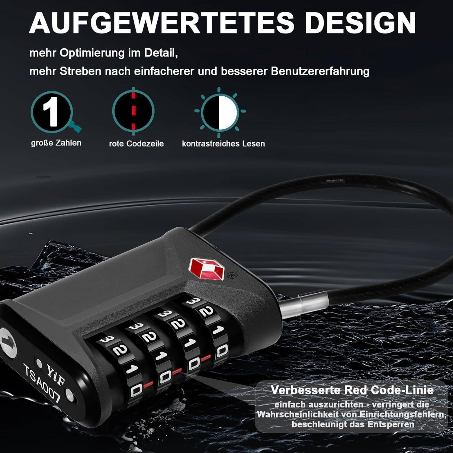Ein schwarzes Kombinationsschloss mit großen Zahlen und einer roten Codeleiste, das ein verbessertes Design zur Optimierung des Nutzererlebnisses betont.