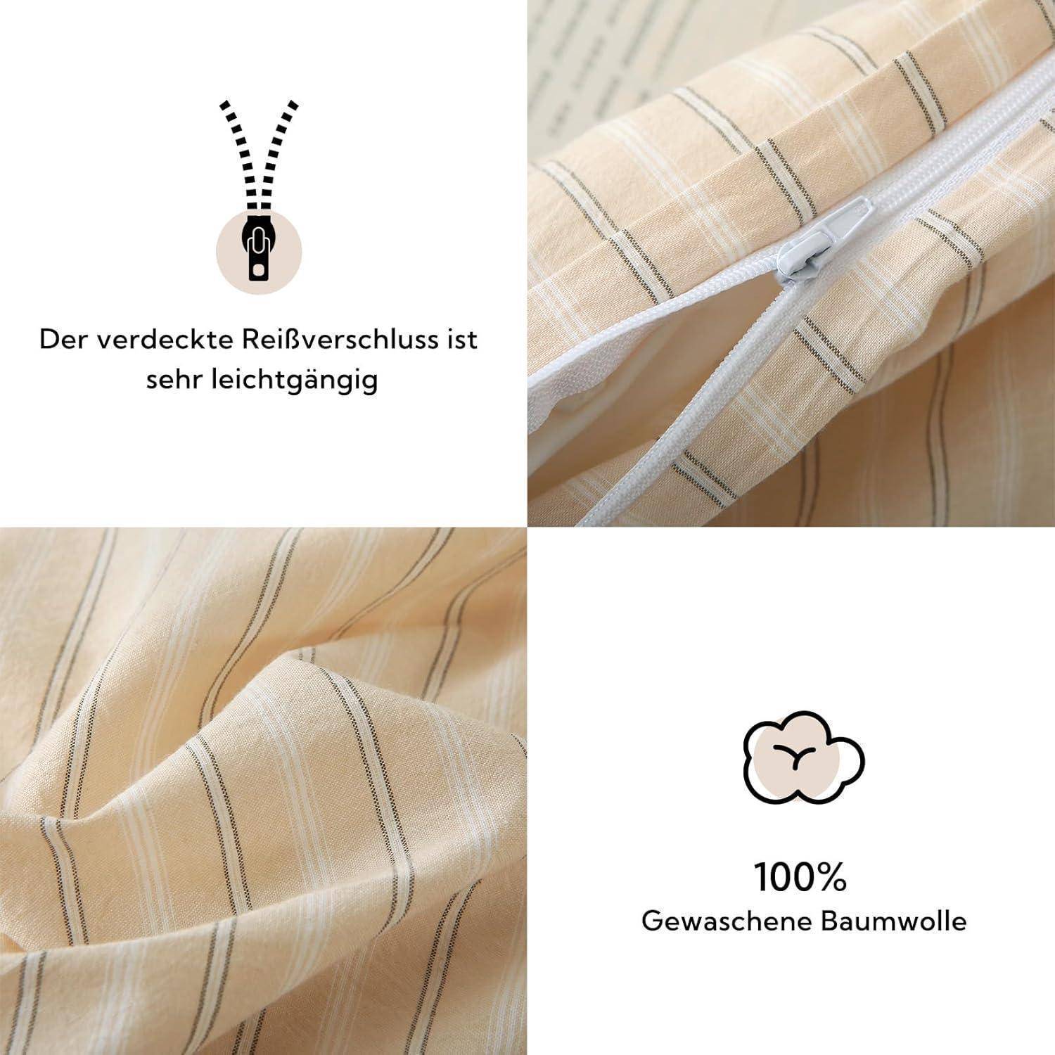 Der Reißverschluss ist beige-gestreift. Text liest sich: 