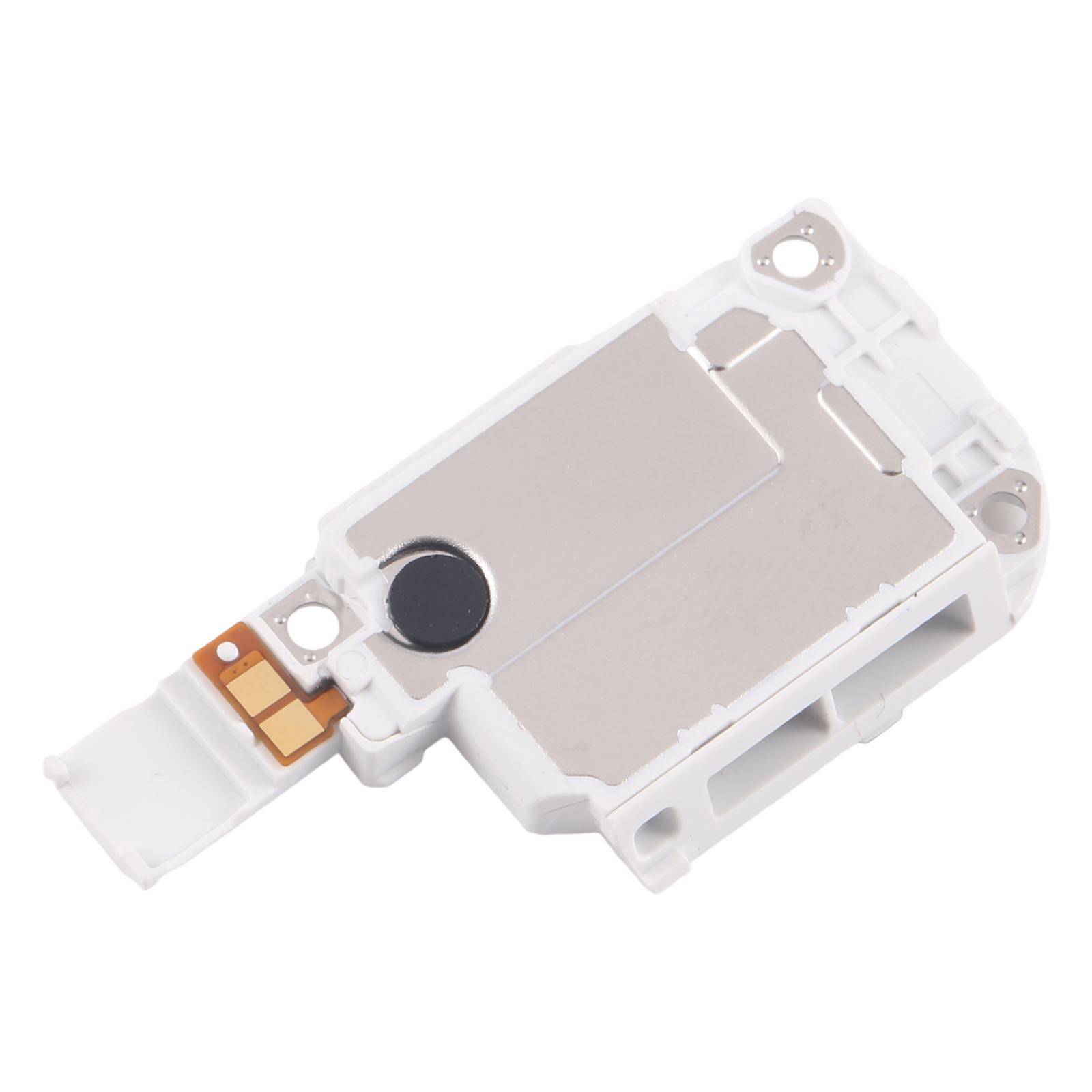 Eine weiße interne Smartphone-Komponente mit Anschlüssen und metallischen Teilen, möglicherweise ein Ablenker oder Antennenmodul.