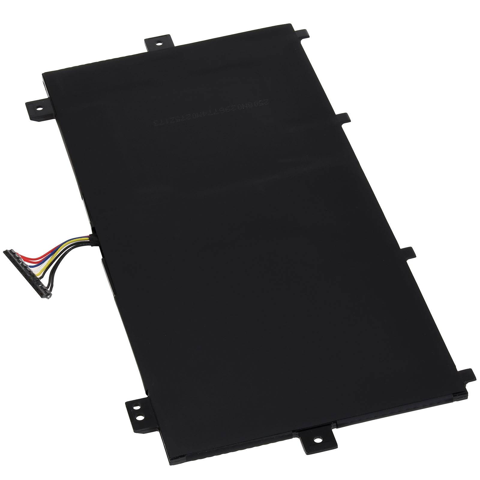 Eine schwarze rechteckige Lithium-Ionen-Batterie mit Kabelanschluss, verwendet für elektronische Geräte.